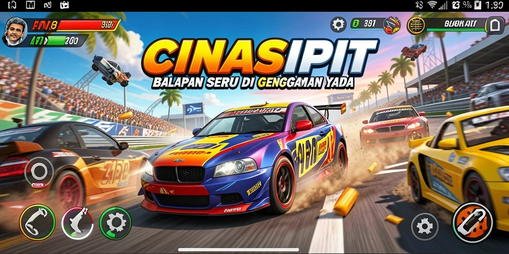 Gameplay menegangkan di CINASIPIT dengan mobil balap cepat.