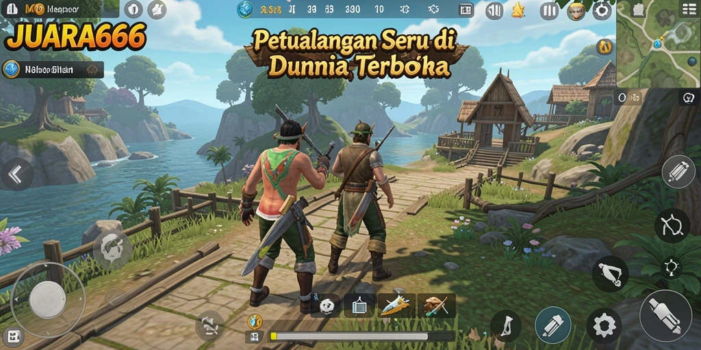 Screenshot gameplay JUARA666 dengan dunia terbuka yang luas dan menakjubkan.