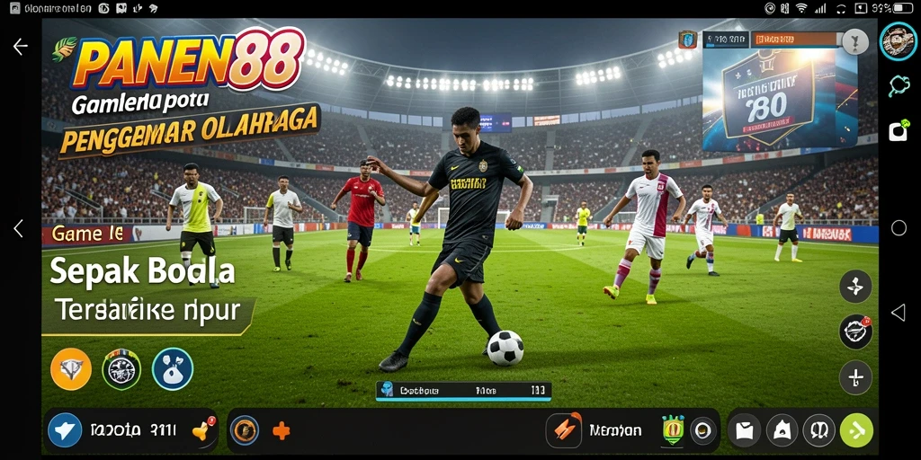 Gameplay seru dengan aksi sepak bola yang mendebarkan.