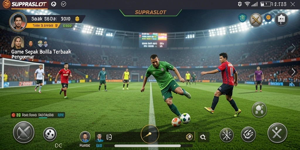 Tampilan gameplay menarik dari SUPRASLOT dengan aksi sepak bola yang mendebarkan.