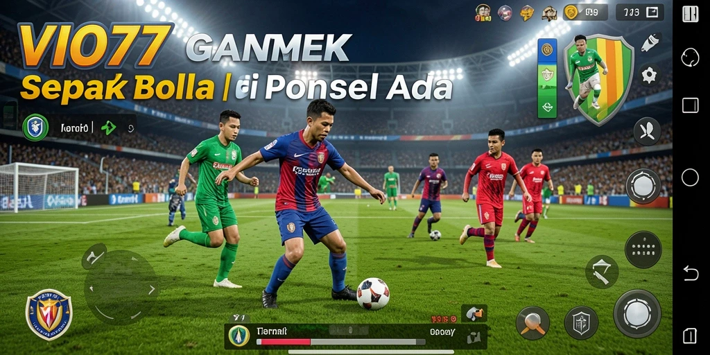 Screenshot gameplay VIO77 menampilkan aksi seru di lapangan sepak bola.