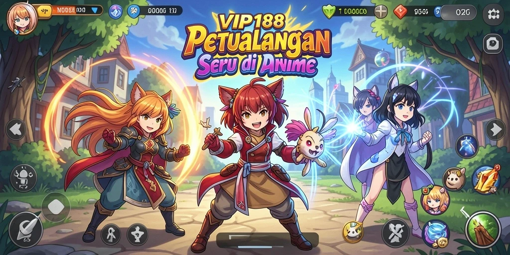 Tampilan gameplay seru di dunia Anime yang penuh warna.